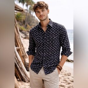 American Eagle Mens Shirt Sz XL Classic Fit Black White Ikat Southwestern Rodeo